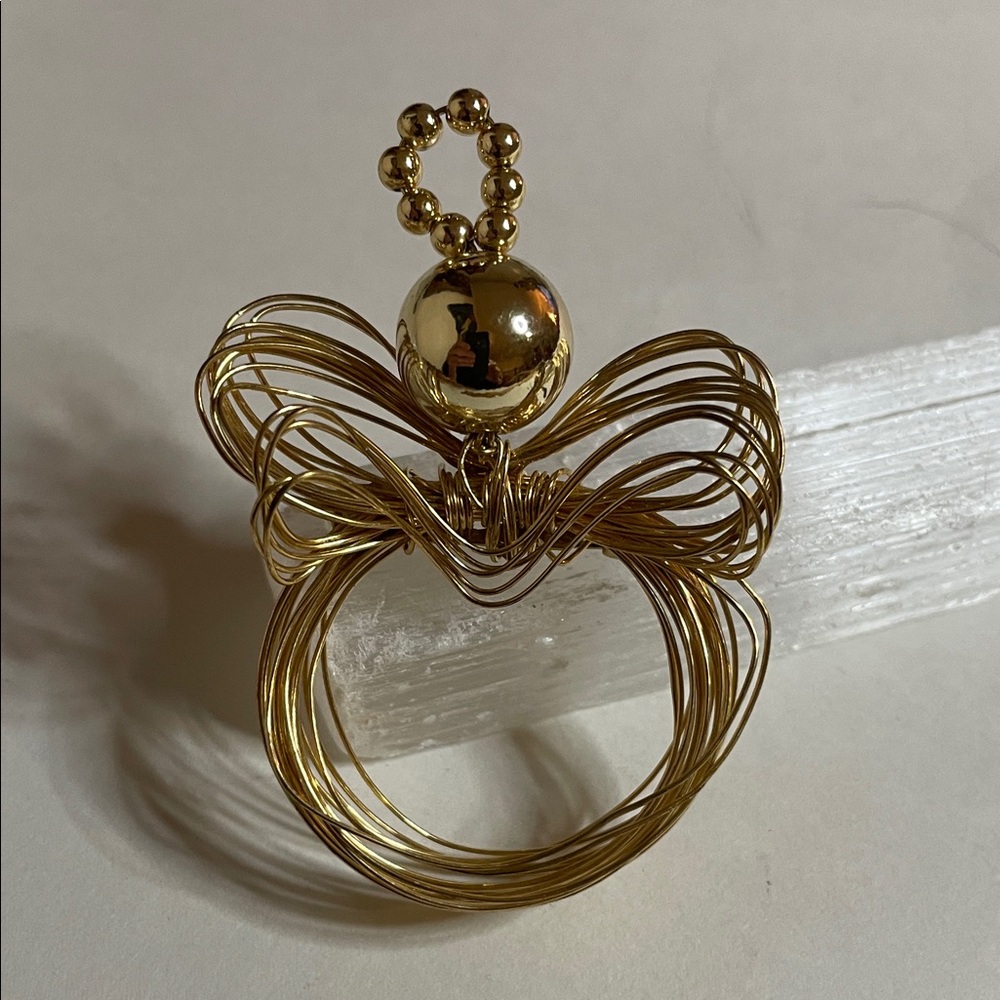 Vintage Handmade Gold Tone Wire Angel Brooch Pin